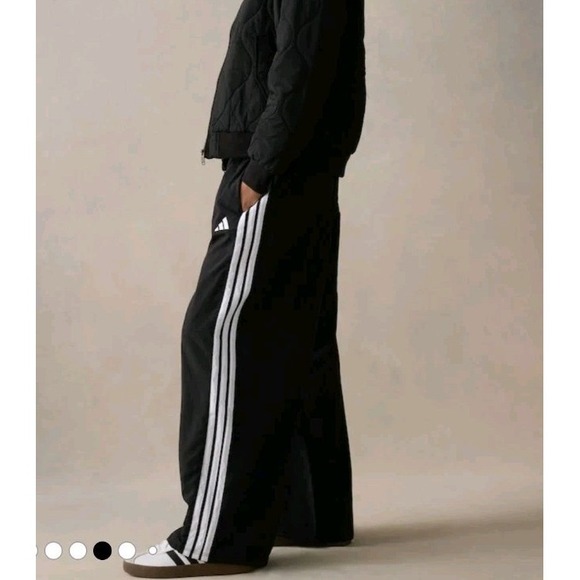 Adidas Women's M Essentials Wide Leg Woven Trousers Pants Black 3 Stripe Tricot - Picture 3 of 16